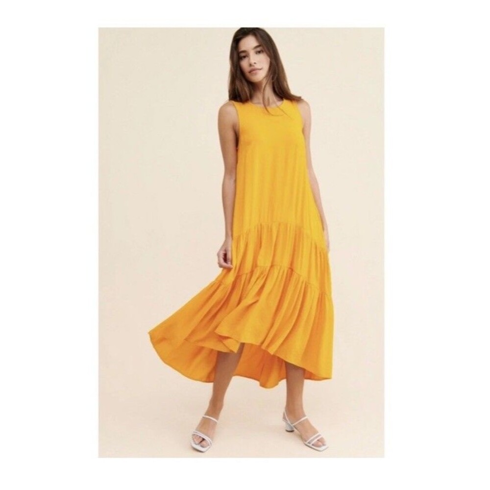 Maeve Anthropologie Maxi Dress Marlene Tiered Maxi XS Oversize Orange Flowy Soft